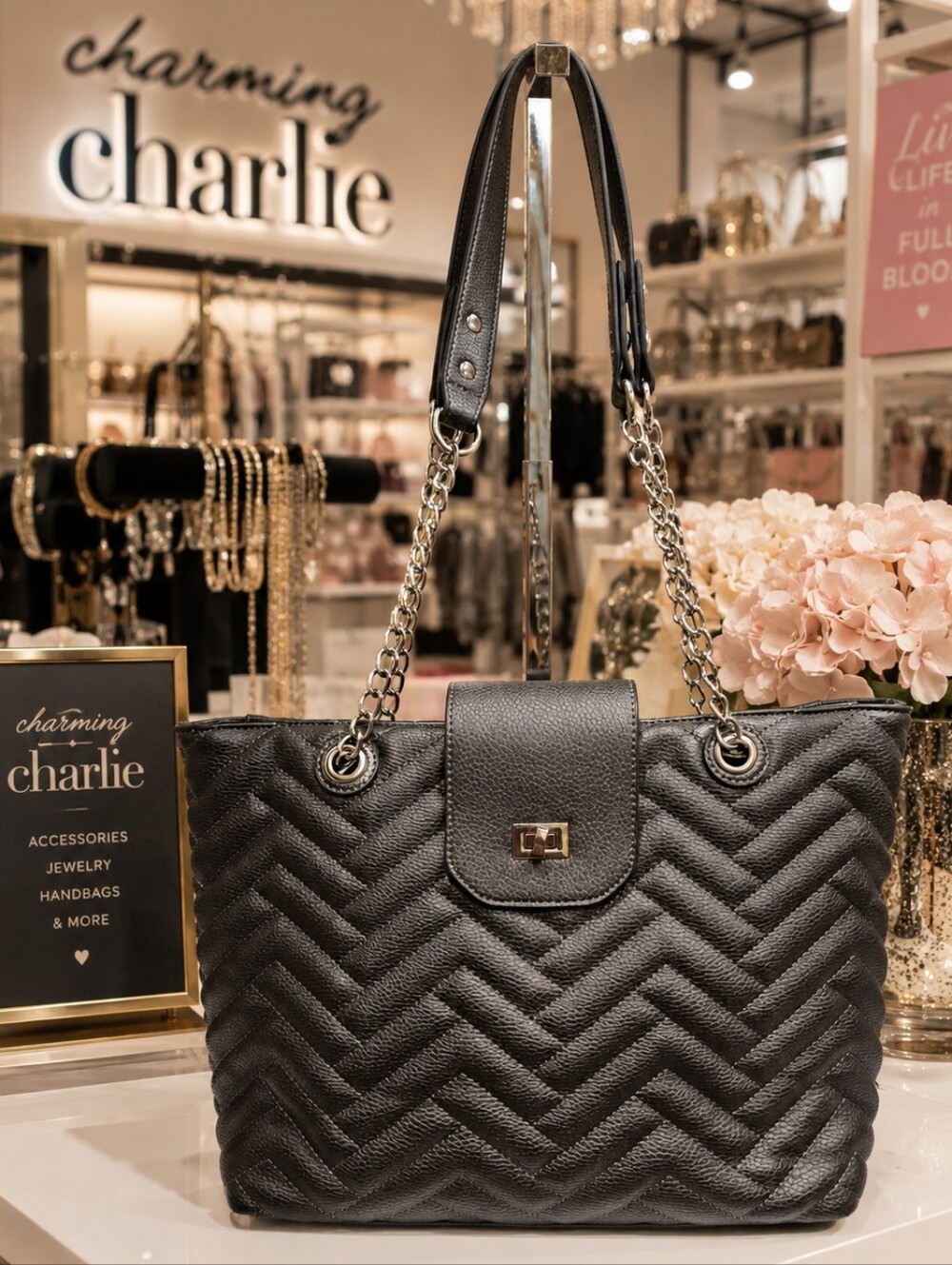 Charming Charlie Silver Tote with Chain Strap